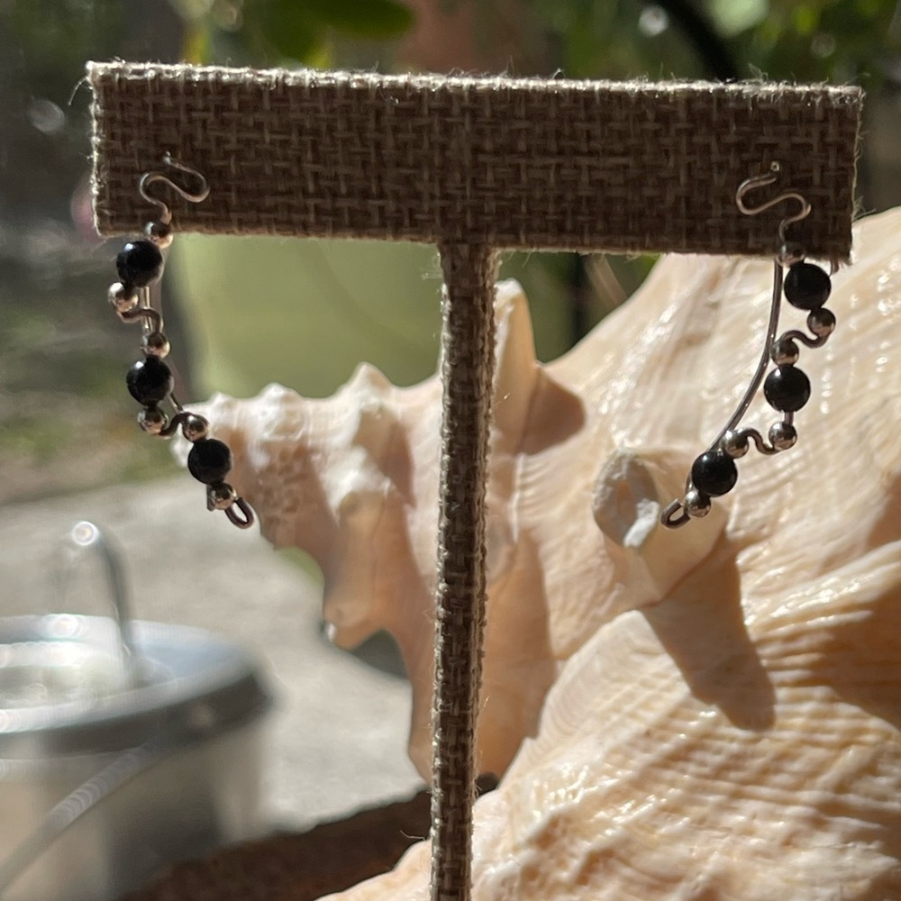 Black Onyx Sterling, silver ear crawler earrings